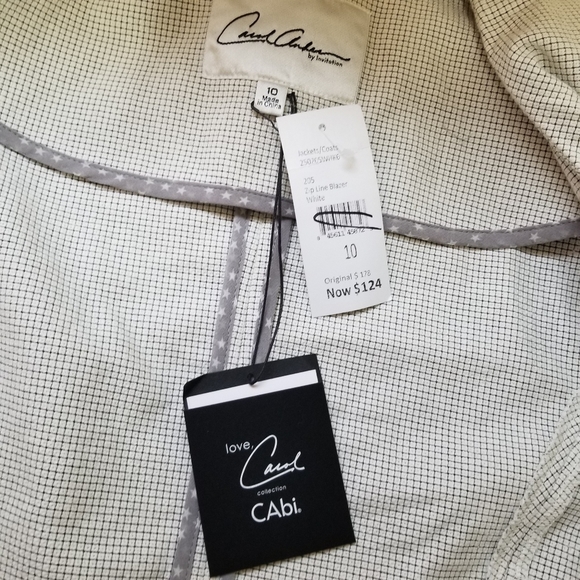 CAbi Women's Cotton Blend White Jacket with Black Accents - Picture 4 of 8